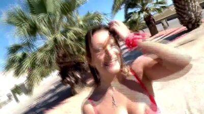 Hot Tight Pussy Brunette College Girl Rides A Big Cock Muscular Handsome Guy On The Beach Anal Hard - upornia.com - France